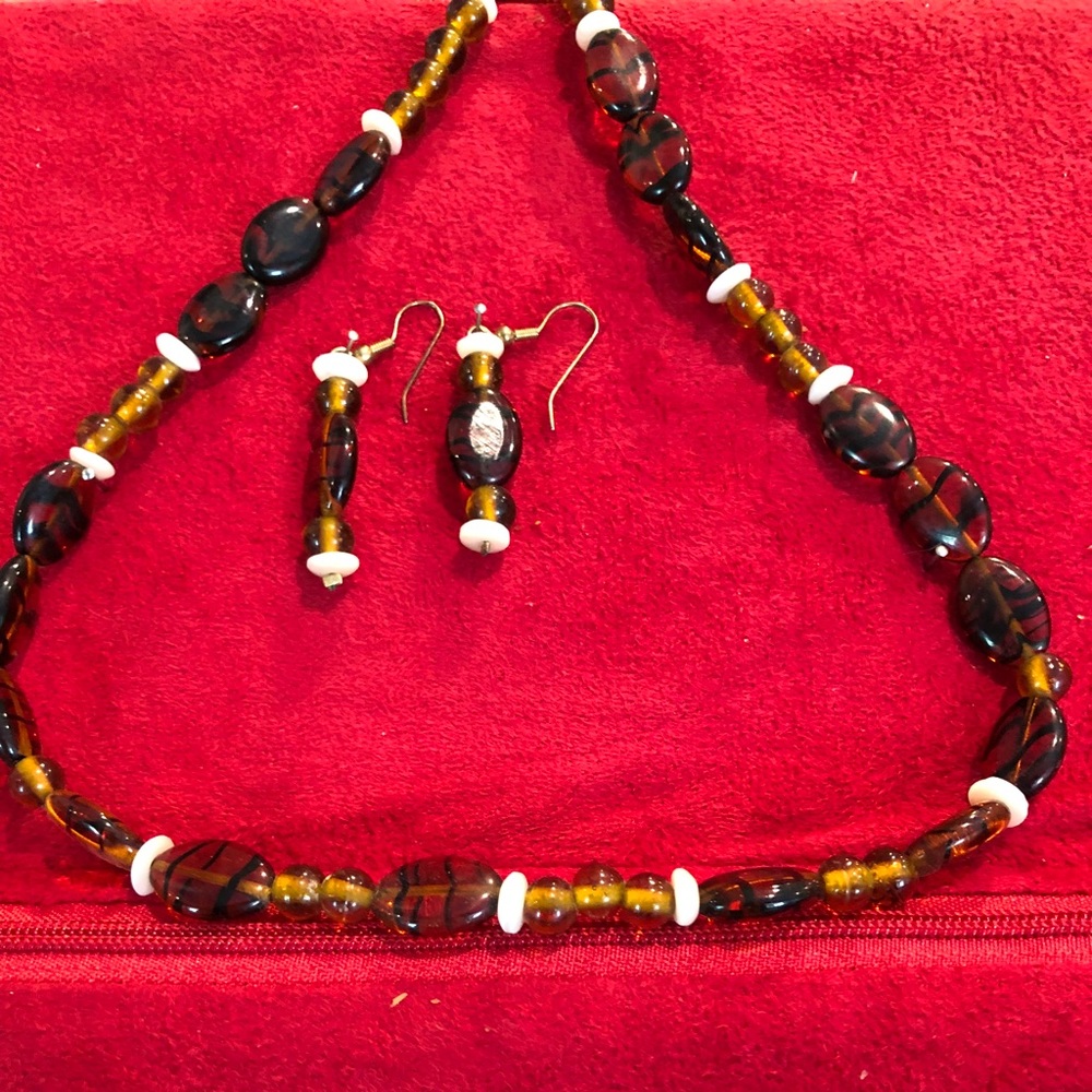 Jewelry necklace and earrings.
